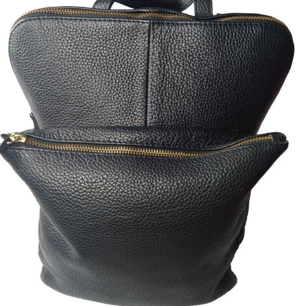 L.CREDI Black Leather Backpack Convertible Shoulder Bag Daypack Made in Italy